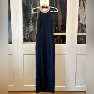 Vintage Elegant Navy Blue Halter Dress